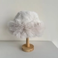 Minimalist white faux fur winter bucket hat with plush texture on a wooden stand - 56-58cm / Beige