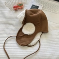 Winter thermal trapper hat with brown faux suede, thick fleece lining and ear flaps - 56-58cm / Picture Color (Brown)