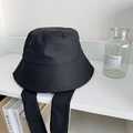 Minimalist black wide brim sun hat with decorative canvas ribbons and dome top - Minimalist Solid Black