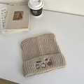 Khaki cat ear knit beanie featuring a cute apple embroidery for autumn and winter - 56-59cm / Khaki