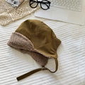Brown corduroy winter aviator hat with warm sherpa lining and adjustable chin strap - 56-58cm / Turmeric