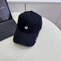 Gorra de béisbol negra clásica con bordado 3D de letra R y visera curvada - 56-58cm (Ajustable) / Negro