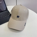 Beige baseball cap with navy R 3D embroidery and wide brim for casual outdoor style - 56-58cm (Adjustable) / Khaki