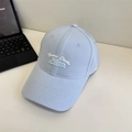 Light blue cotton baseball cap with vintage white letter embroidery on a white desk - 56-59cm (Adjustable) / Blue