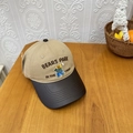 Gorra bicolor de lona caqui y visera marrón con bordado de oso encantador - 56-60cm Ajustable