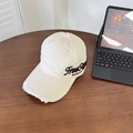 Beigefarbene Baumwoll-Baseballkappe im Distressed-Look mit FreeStyle-Stickerei - Beige