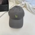 Gorra de algodón gris con bordado de letra H verde y motivo de gato de dibujos animados - 56-60cm (Ajustable) / Gris