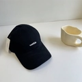 Classic black cotton baseball cap with white letter embroidery and a soft top design - 56-60cm / Black