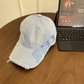 Hellblaue verwaschene Baseballkappe mit Rose-Stickerei und Vintage-Distressed-Effekt - 56-60cm (Verstellbar) / Hellblau