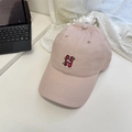 Pink soft cotton baseball cap featuring red embroidered H letter with cute cartoon character - 56-60cm (Adjustable) / Light Pink