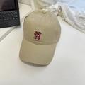 Beige cotton baseball cap with H embroidery and cartoon cat detail on white surface - 56-60cm (Adjustable) / Khaki
