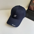 Navy blue baseball cap with white letter N embroidery and side logo on cotton fabric - 56-60cm Adjustable / Navy Blue