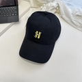 Black cotton baseball cap featuring a yellow embroidered H letter with cute cartoon patterns - 56-60cm (Adjustable) / Black