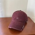Gorra de béisbol unisex de algodón rojo oscuro con bordado de carita y texto Good Luck - 56-59cm (Ajustable) / Burdeos