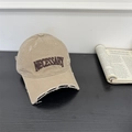 Retro khaki cotton baseball cap with NECESSARY embroidery and distressed torn brim - One Size(Adjustable) / Khaki