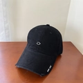 Gorra de béisbol de algodón negro con bordado de carita sonriente y borde desgastado - 56-59cm (Ajustable) / Negro
