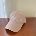 Pink cotton baseball cap with white 3D letter embroidery in a minimalist Korean style - 56-60cm (Adjustable) / Pink