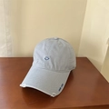 Gorra de béisbol azul grisáceo desgastada con cara sonriente y bordado Good Luck - 56-59cm (Ajustable) / Azul claro