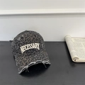 Cappellino da baseball leopardato vintage con ricamo NECESSARY bianco e bordi sfilacciati - Taglia Unica(Regolabile) / Leopardo Nero
