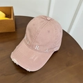 Distressed baseball cap in dusty pink washed cotton with white MIRAC embroidery - 56-59cm (Adjustable) / Pink