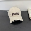 Beige baseball cap with NECESSARY embroidery and vintage distressed frayed brim - One Size(Adjustable) / Beige