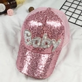 Rosa Pailletten-Baby-Baseballkappe mit glänzenden Strasssteinen und Perlen - Kinder / Rosa