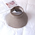 Foldable striped straw sun hat with wide brim for women's outdoor beach sun protection - Coffee