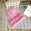 Close-up of pink angora wool beanie on gold chair showing detailed ribbed knit texture - Approx 54-58cm (Elastic) / Pink