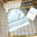 Close-up of light blue double-layered rabbit fur knit hat with ribbed texture - Approx 54-58cm (Elastic) / Blue