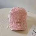 Pink rhinestone baseball cap for women with breathable mesh back and sparkly crystals - Adjustable / Pink