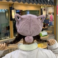 Pink plush rabbit ear beret with soft fluffy texture and decorative tail ball - One Size / Purple Pink