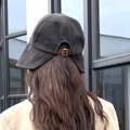 Dark gray foldable sun hat with wide brim and adjustable back buckle in casual style - Buckle Strap Black