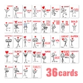 Set of 36 minimalist stick figure Valentine cards with emotional quotes and red hearts - Heartwarming Sketch Style (RXHA0081)