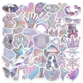 Dettaglio di adesivi Y2K impermeabili con finitura olografica e varie forme creative - Stile Gradiente Olografico (T01043285)