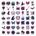 Detailed grid showing 49 Nordic Gothic stickers with skulls, roses and dark heart patterns - Gothic Style Sticker Set (T01043268)