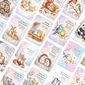 Detailopname van wenskaarten met aquarel dierenillustraties van vossen en panda's - T01043688