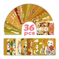 Vue détaillée d'un lot de 36 cartes d'art de chat abstrait bohème aux tons rétro chauds - Ensemble de Cartes d'Illustration de Chat (RXHB0551)