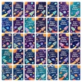Set of 35 cartoon space rocket birthday cards with cute animals and galaxy background - Space Theme Balloons Set