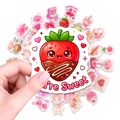 50 süße Cartoon Valentinstag Aufkleber mit rosa Erdbeer-Schoko-Herz Motiven im Set - Rosa Cartoon-Serie (RXHB0208)