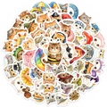 50 autocollants de chats mignons à l'aquarelle avec divers motifs de personnages dessinés - Style Chat de Dessin Animé (RXHC0043)
