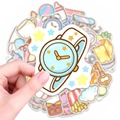 Close-up of waterproof cartoon stickers featuring a blue watch and yellow star patterns - Cute Cartoon Sticker Set (RXHC0040)