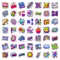 Set de 50 stickers pixel art rétro Y2K avec icônes de jeux et gadgets vintage néon - Pack d'Autocollants Pixel Art Rétro (RXHY0067)
