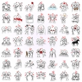 Set di 49 adesivi coppia stilizzata bianco e nero con cuori rossi per decorazioni fai-da-te - Stile Scene di Interazione Coppia Stickman (RXHA5012)