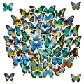 Detailed view of colorful butterfly stickers in various species with white border accents - Blue Flower Butterfly (T01041010)