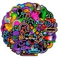 Pack of 50 neon style waterproof DIY graffiti stickers with vibrant neon glowing designs - Neon Football Theme (T01040689)