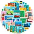 50 pieces of world landmark travel stickers in vintage oil painting illustration style - World Landmark Style (T01041161)