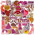 Set di adesivi leopardati rosa con disegni di cane cuore e donut per bagagli - Motivo Leopardato Rosa