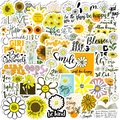 Lot de 50 autocollants tournesols et citations motivantes pour gourdes et bagages - Style Texte Tournesol