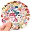 Cute cartoon mushroom stickers featuring red spotted patterns and floral garden elements - Anthropomorphic Cartoon Mushroom Style (T01040626)