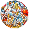 Vibrant cartoon hardware tool stickers featuring orange drills, saws, and wrenches - Tool Competition Style (T01041191)